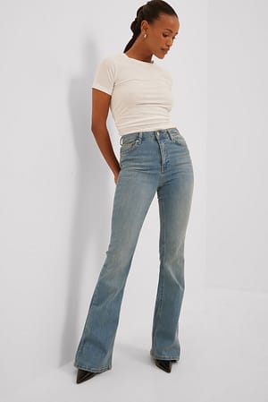 Mid Blue Organische bootcut skinny jeans met hoge taille
