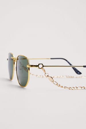 Gold Okulary przeciwsłoneczne z metalowymi oprawkami i łańcuszkiem
