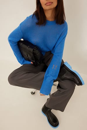 Blue/Black Lederstiefel mit Kontrastnaht