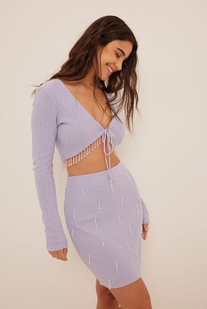 Lavender Crystal Detail Mini Skirt