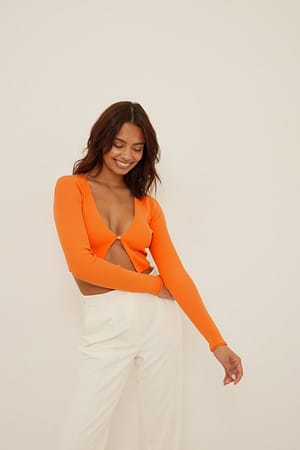 Orange Fine Knitted Open Cardigan