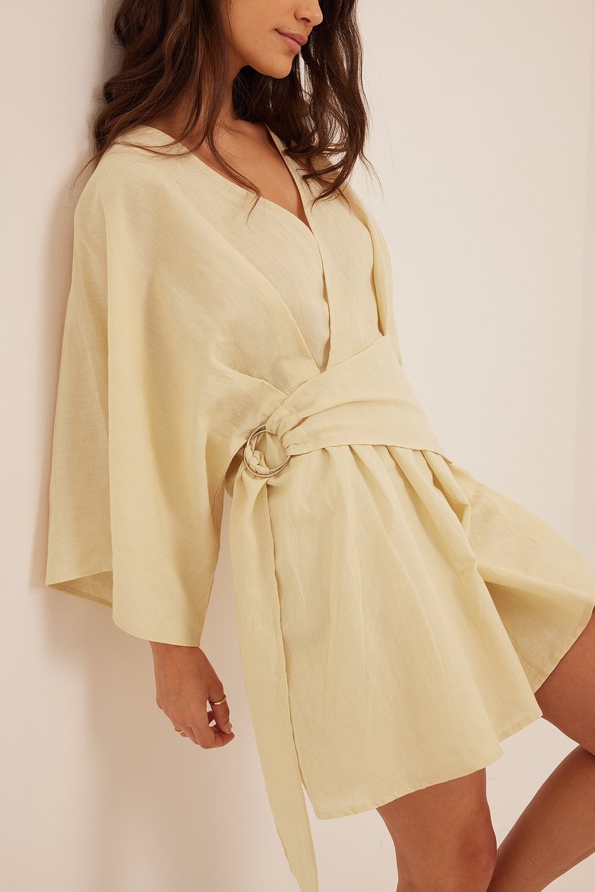 Robes Robes avec ceinture | Robe portefeuille en lin nouée à la taille - FZ28340