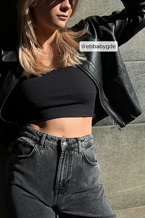 Black Ribbed Cropped Tube Top