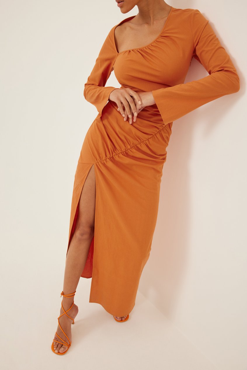 Vestidos Long Sleeve Maxi Dresses | Vestido maxi de lino con volantes - HD35019