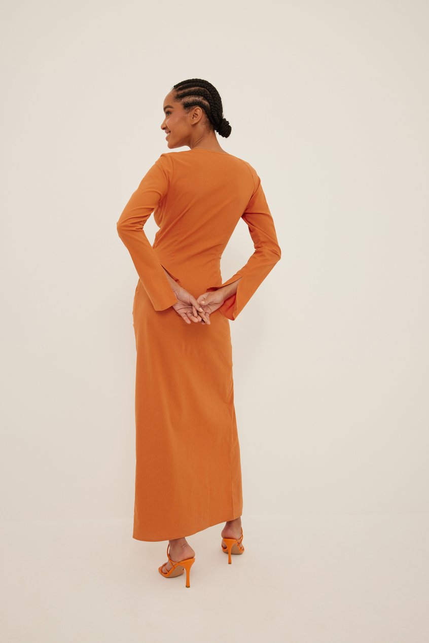 Vestidos Long Sleeve Maxi Dresses | Vestido maxi de lino con volantes - XN33621