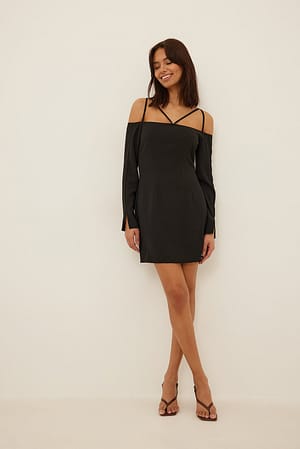 Black Straps Details Mini Dress
