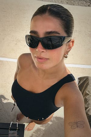 Black Slim Wrap Sunglasses