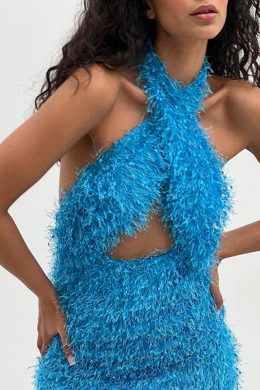 Robes Robes de soirée | Twist Neck Feather Fringe Dress - KF88772