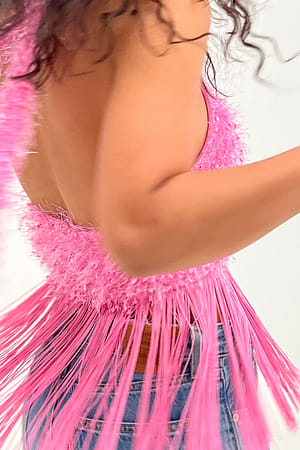 Pink NA-KD Party Cross Front Feather Top