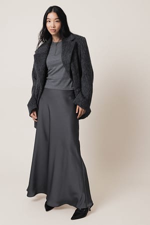 Dark Grey Mid Waist Maxi Satin Skirt