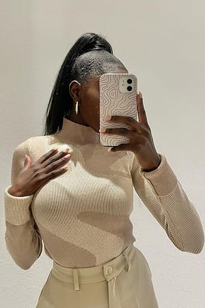 Beige NA-KD Trend Pattern Knitted High Neck Sweater