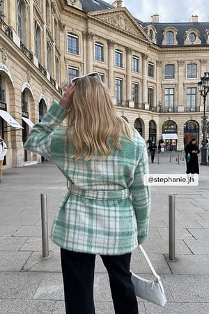 Light Green Checked Belted Overshirt