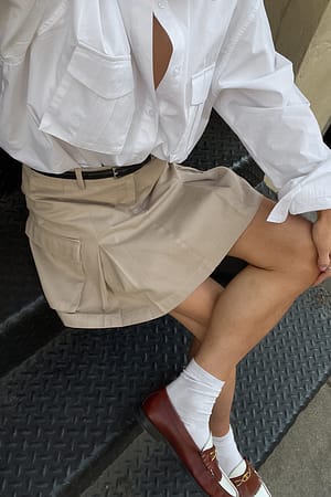 Beige Cargo Mid Waist Mini Skirt