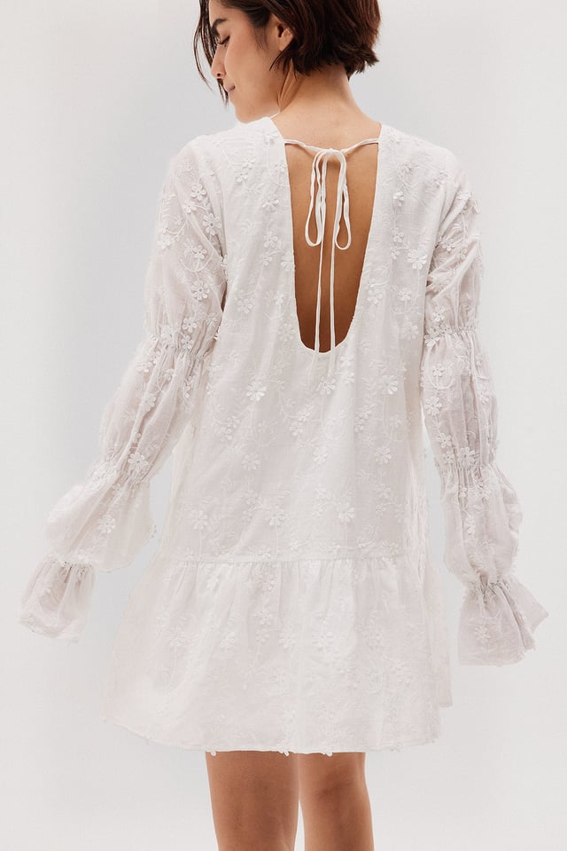 White Sleeve Detail Deep Back Dress