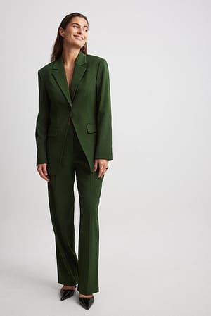 Dark Green Straight Low Waist Suit Pants