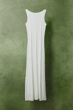 White Gebreide maxi-jurk met kabelpatroon