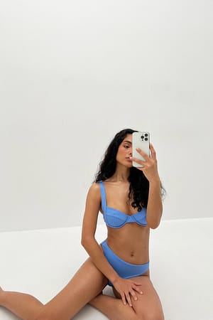 Blue Ribbed Balconette Bikini Top