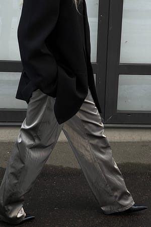 Dark Silver Mid Waist Loose Silver Trousers