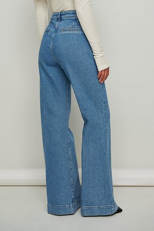 70´s Front Pocket Wide Leg Jeans Blue | NA-KD