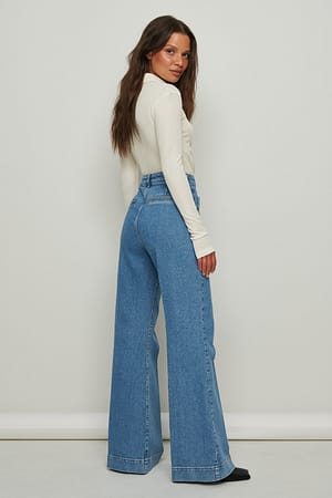 70´s Front Pocket Wide Leg Jeans Blue | NA-KD