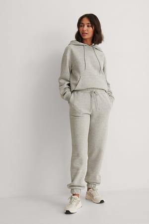Grey Melange Sweatpants med borstad yta och dragsko