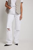 White Wide Leg Destroyed Jeans