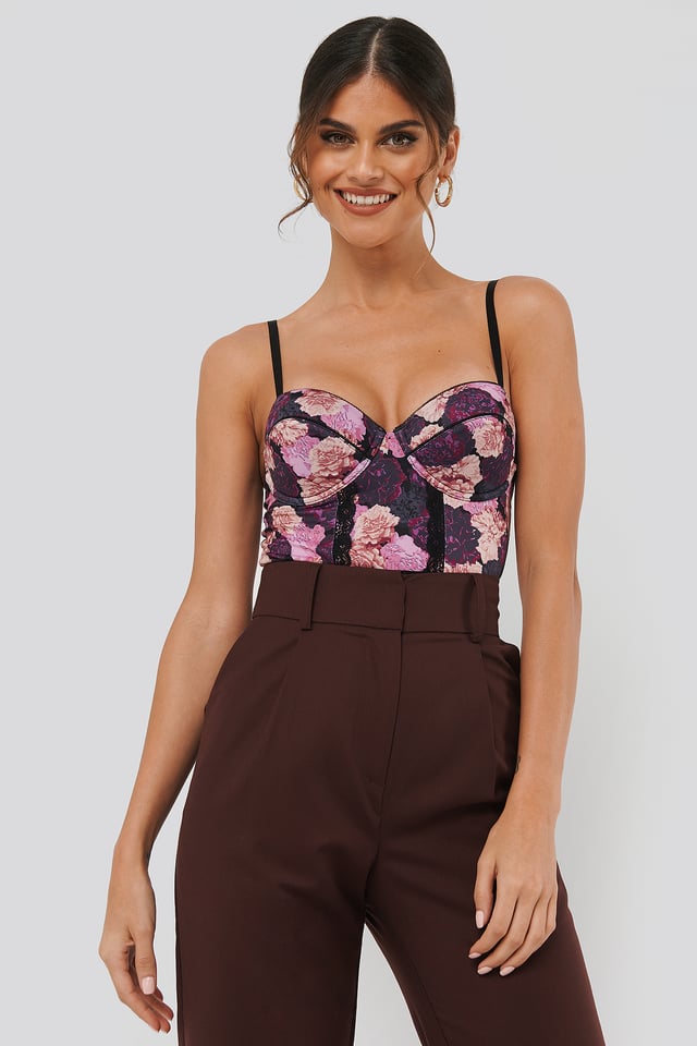 All Over Pink Flower Bodysuit Flower Print