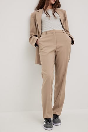 Taupe Ankle Length High Waist Suit Pants
