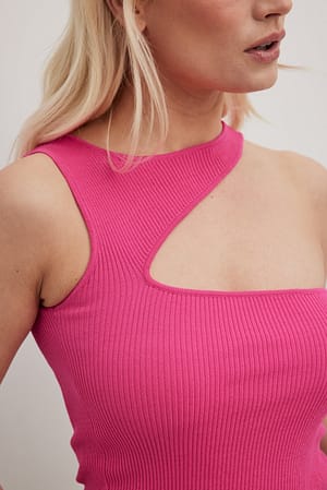 Pink Asymmetrisches Unterhemd aus Rippstrick