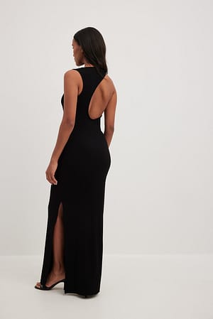 Black Asymmetric Back Maxi Dress