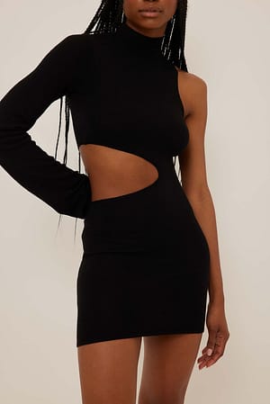 Black Asymmetric Cut Out Knitted Dress