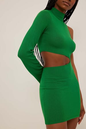 Green Asymmetric Cut Out Knitted Dress
