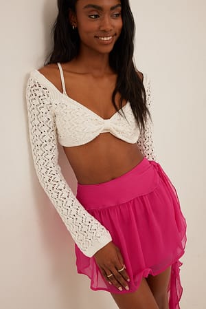 Pink Asymmetric Frilled Detailed Skirt