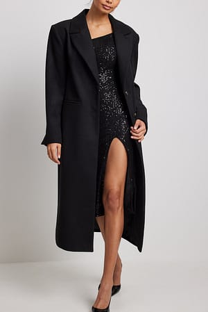 Black Asymmetric Sequin Midi Dress