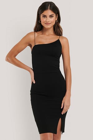 Black NA-KD Party Asymmetric Thin Strap Short Dress