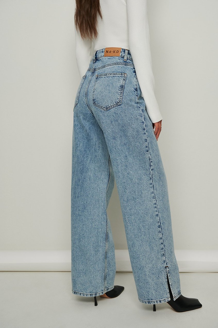 Jeans Mid Waist Jeans | Organische Acid-Wash-Jeans mit asymmetrischer Taille - XJ91136