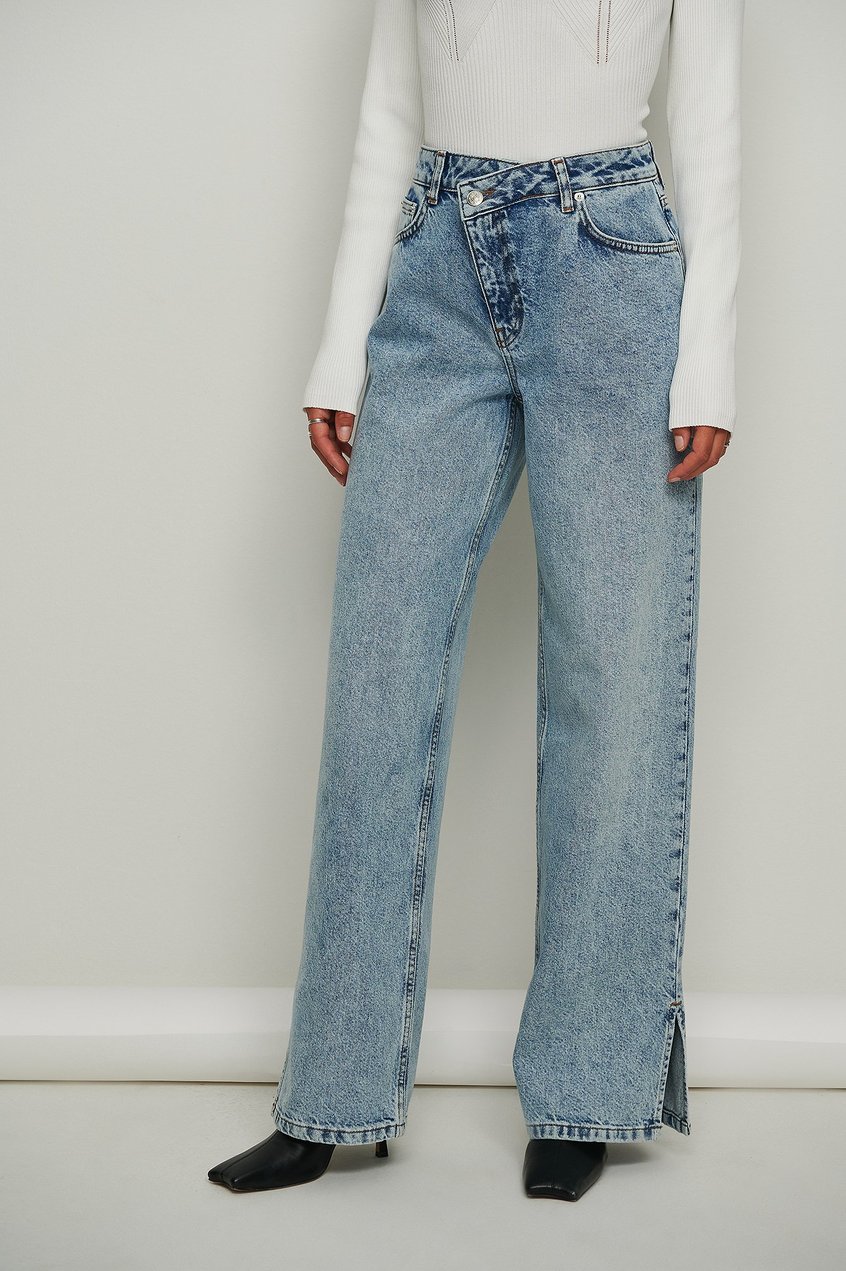 Jeans Mid Waist Jeans | Organische Acid-Wash-Jeans mit asymmetrischer Taille - XJ91136