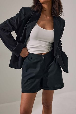 Black Asymmetric Waist Linen Blend Shorts