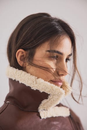 Brown Aviator PU Jacket with Faux Fur