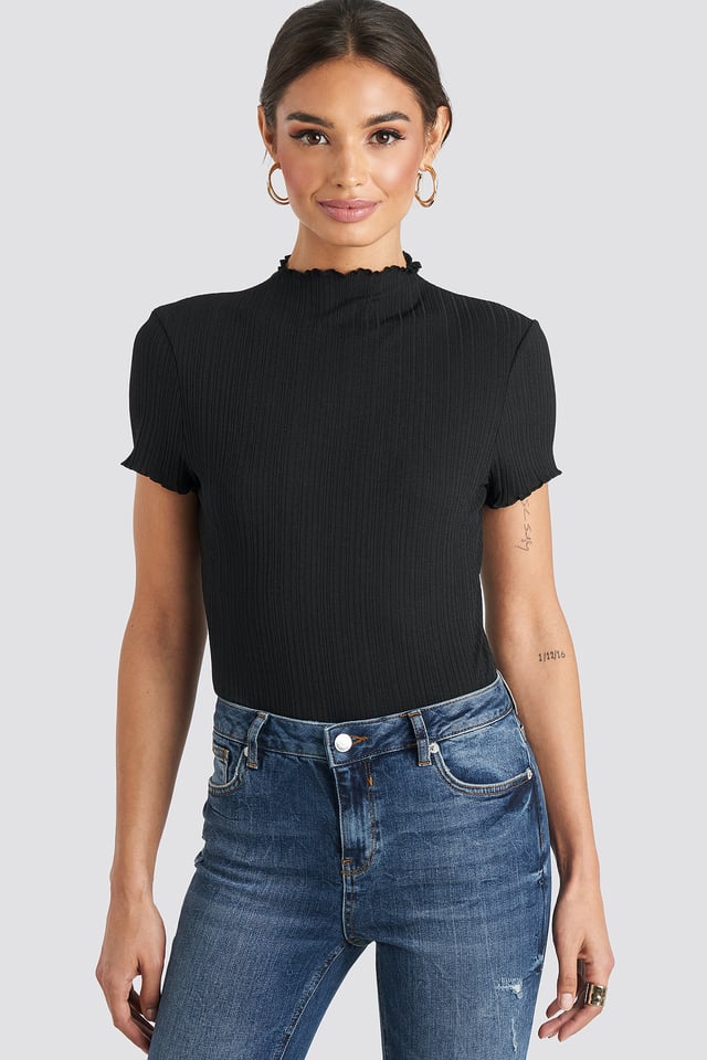 Babylock Ribbed High Neck Top Black
