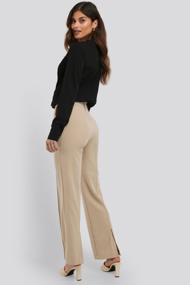 Dressbukser Med Splitt Beige