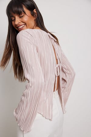 Taupe Back Tie Strap Long Sleeve Top