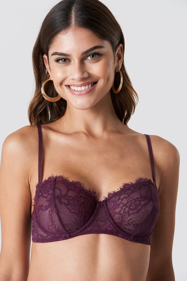 Balconette Eyelash Lace Bra Deep Plum