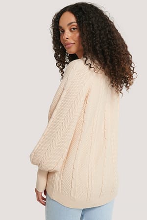 Balloon Sleeve Cable Knitted Sweater Beige | NA-KD