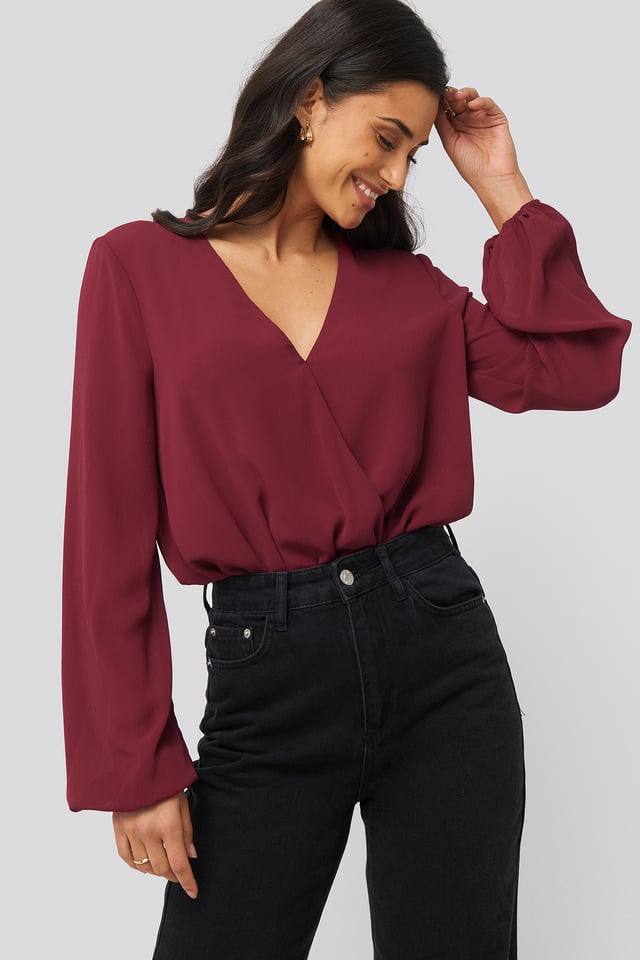 Balloon Sleeve Overlap Body Burgundy