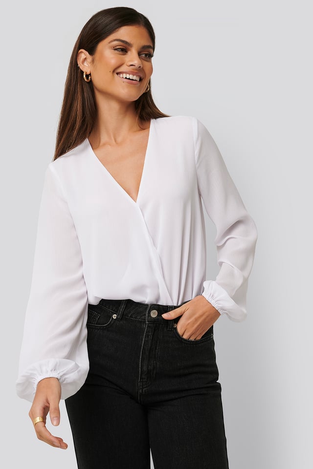 Balloon Sleeve Overlap Body White