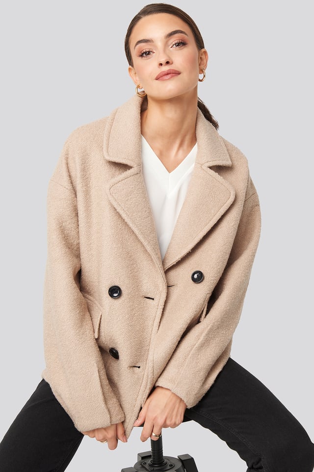 Balloon Sleeve Short Coat Light Beige