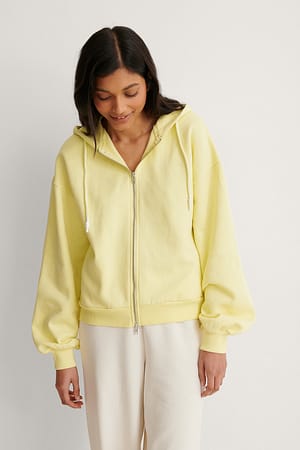 Balloon Sleeve Zip Up Hoodie Yellow | NA-KD