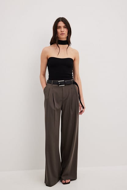 High Waist Suit Trousers Brown | NA-KD