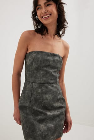 Grey Bandeau Matte Pu Mini Dress